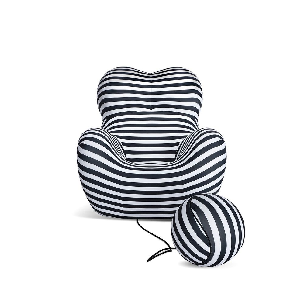 Striped Up Chair with Tethered Ball Ottoman
