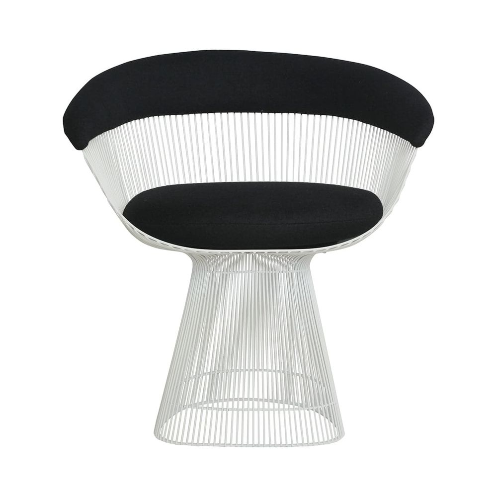 Platner Dining Chair - Matte White with Black Fabric